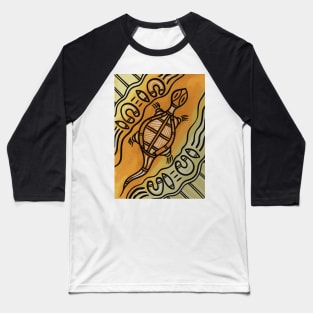 Aboriginal Art - Lizard Yellow Baseball T-Shirt